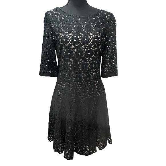 Betsey Johnson Dresses & Skirts - Betsy Johnson Black Lace Dress Petticoat Illusion Cocktail Dress 3/4  Size 12